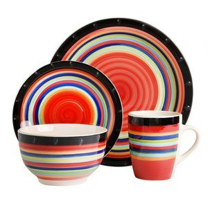 CASA STELLA PLAZA CAFE 12PC DW SET, RED, STONEWARE